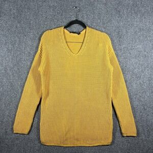 Jenni Kayne Fisherman Organic Cotton V-Neck Sweater in Mustard Size Small #2048